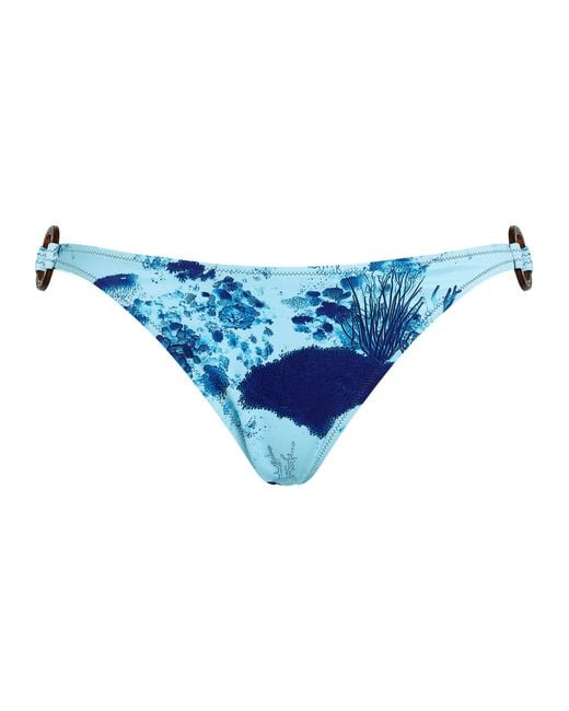 Vilebrequin Blue Bikini Bottoms With Marine Print And Side Details