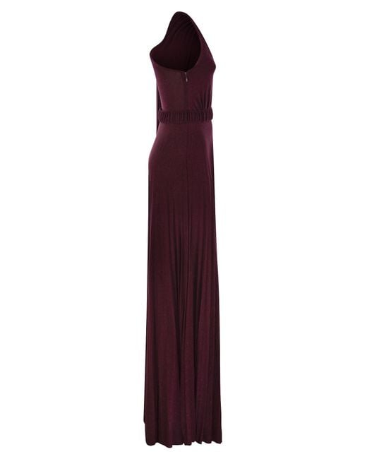 Elisabetta Franchi Purple One-Shoulder Carpet Dress