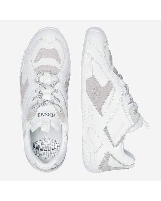 Versace White Leather Sneakers With Greek Motif for men
