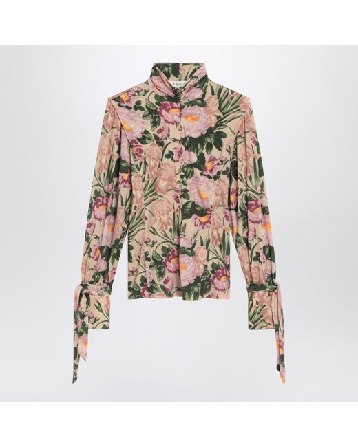 Chloé Brown Chloé Turtleneck Jersey Wool Sweater With Floral Print