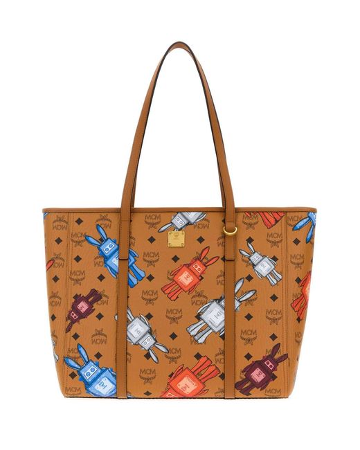 MCM Brown Printed Canvas Toni Shopping Bag