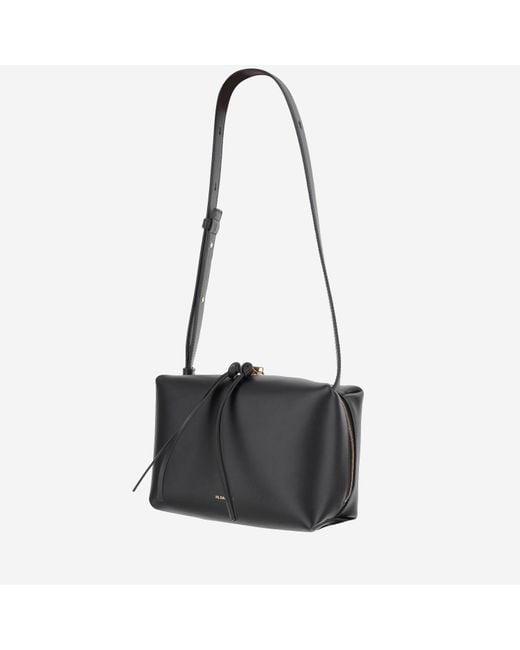 Jil Sander Black Leather Shoulder Bag With Logo