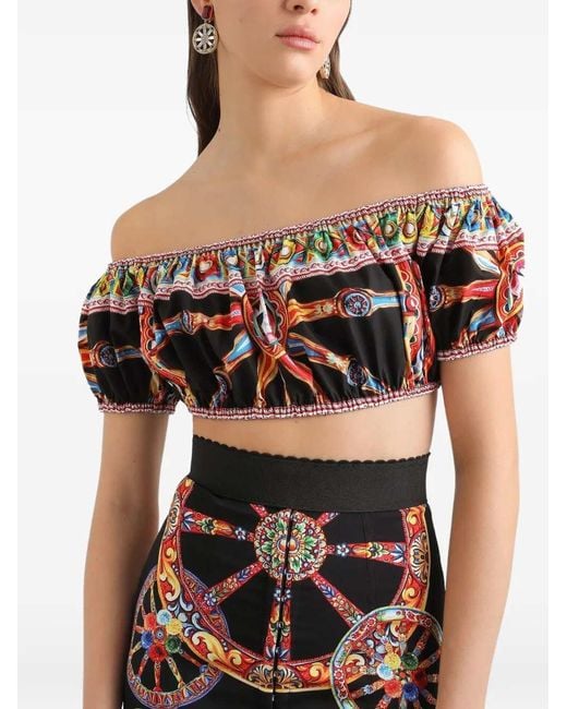 Dolce & Gabbana White Dolce & Gabbana Poplin Top With Carretto Print