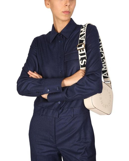 Stella McCartney Blue Solid Shirt Collar Jumpsuit