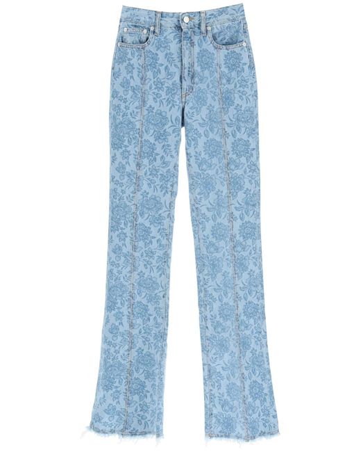 Alessandra Rich Blue Flower Print Flared Jeans Hellblauer Denim