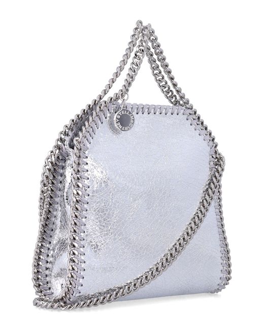 Stella McCartney Gray Mini Metallic Faux Leather Handbag With Chain Details