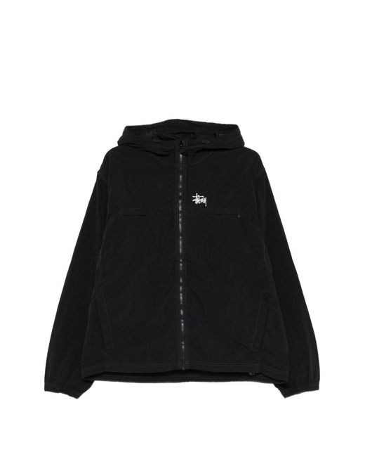 Stussy Black Drawstring Hood Zip Pockets for men