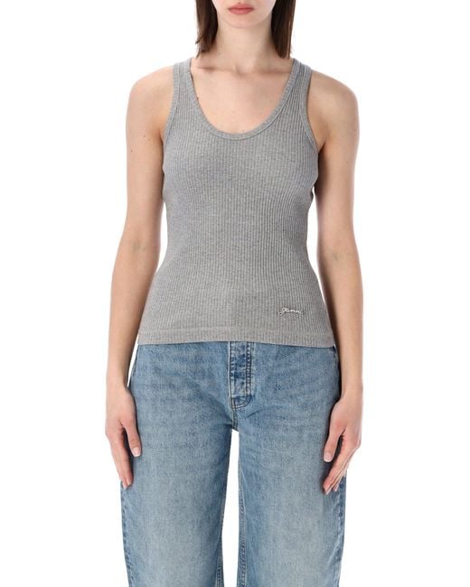 Ganni Blue Organic Cotton Rib Tank