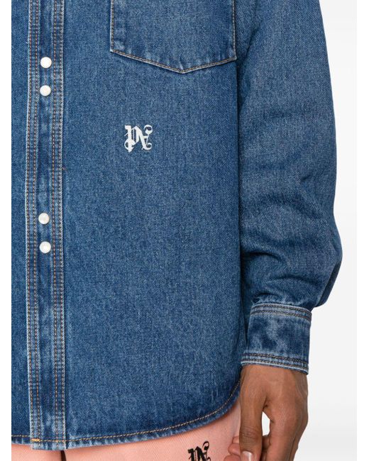 Palm Angels Blue Monogram Denim Shirt for men