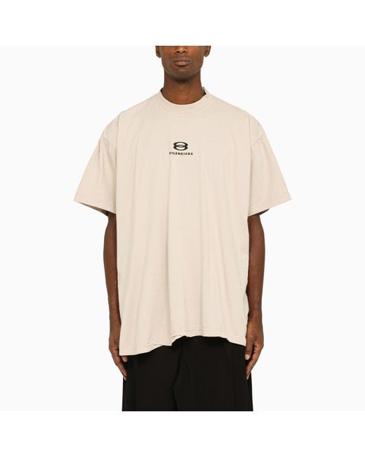 Balenciaga Oversized Beige T -shirt Met Logo in het Natural voor heren