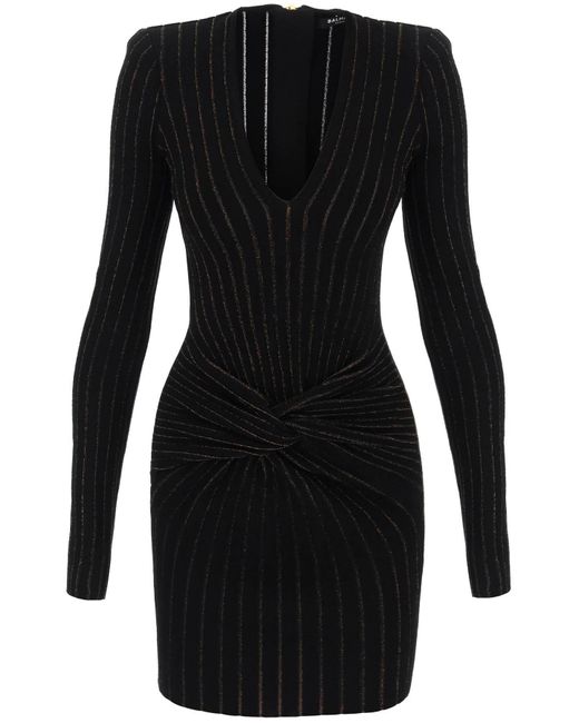 Mini-robe en maille à rayures en lurex Balmain en coloris Black