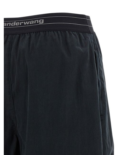 Alexander Wang Blue Wide-Leg Pants With Trompe L'Oeil Flap And Contrast Logo