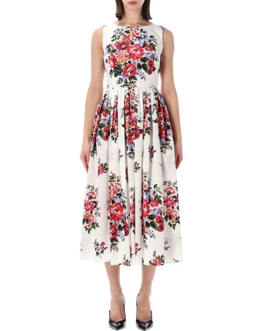 Dolce & Gabbana White Floral Cotton Sleeveless Dress