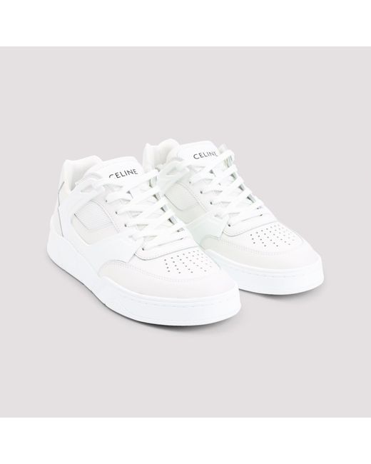 Céline White Ct-09 Leather, Rubber And Mesh Sneakers