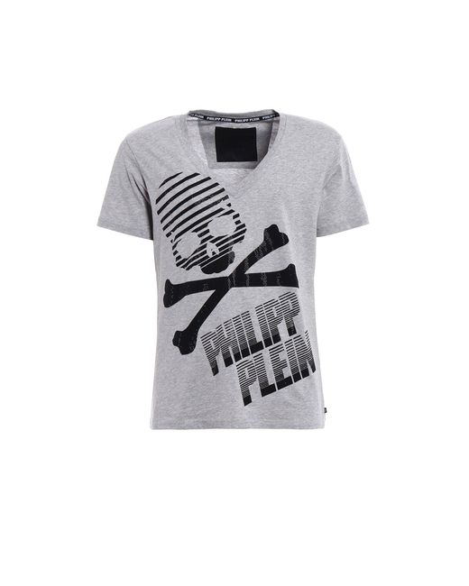 Algodón logotipo de la camiseta Philipp Plein de hombre de color Gray