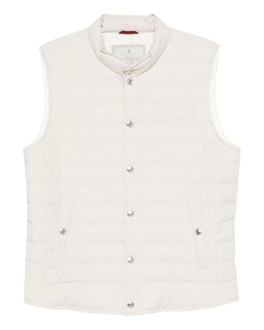 Brunello Cucinelli White Nylon Down Vest for men