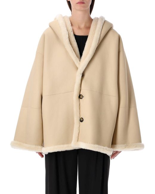 Alberta Ferretti Natural Reversible Hooded Shearling Jacket