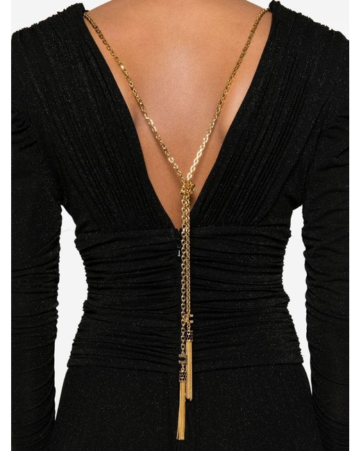 Elisabetta Franchi Black Langes Kleid mit V-Ausschnitt