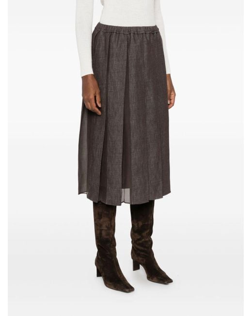 Brunello Cucinelli Gray Plated Denim Midi Skirt