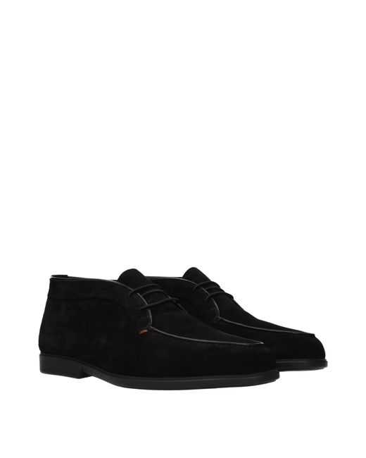 Santoni Black Suede Ankle Boots