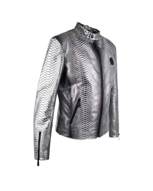 Philipp Plein Gray Leather Jacket