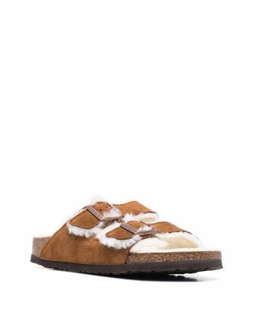 Birkenstock Brown Arizona Shearling Mink, Suede Leather