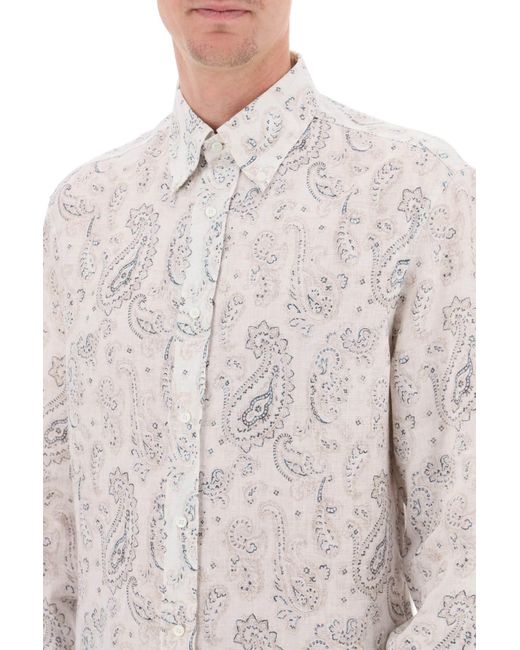 Brunello Cucinelli Leinenhemd mit Paisley -Muster in White für Herren