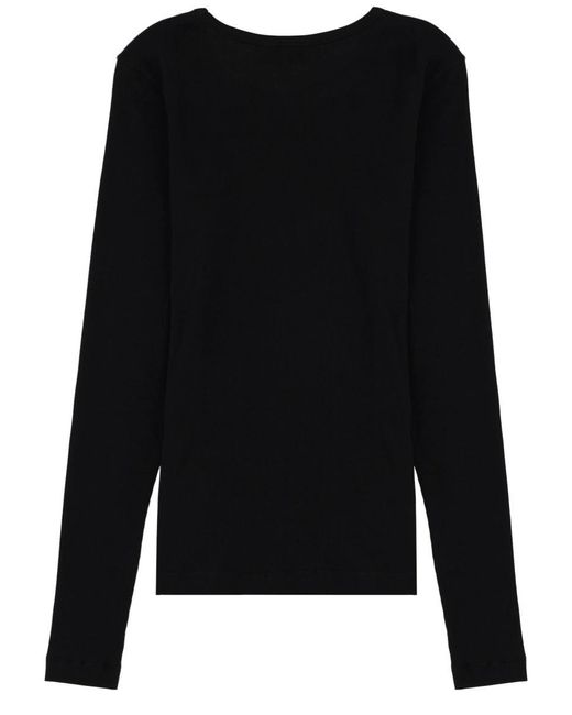 Ganni Black Solid Round Neck Top