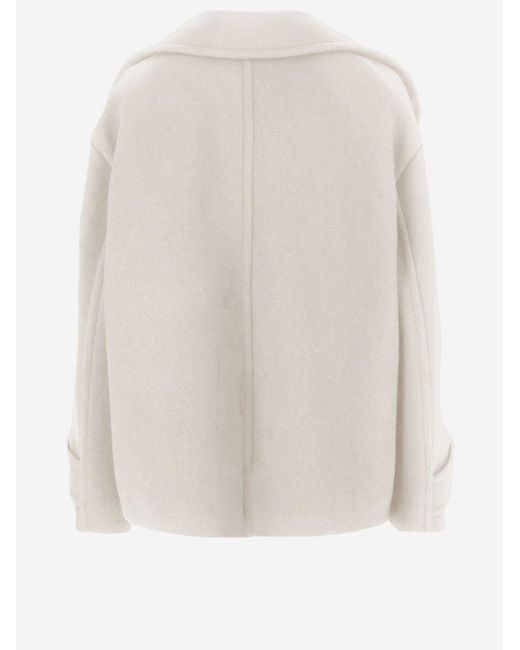 Chloé Natural Coat Oversized Short Wool Blend