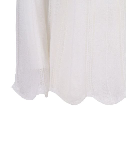 Forte_forte White Knitted Lace Mohair Stuffed Point Point