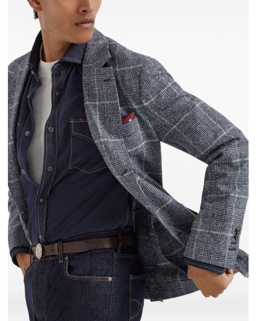 Brunello Cucinelli Blue Wool Deconstructed Jacket for men