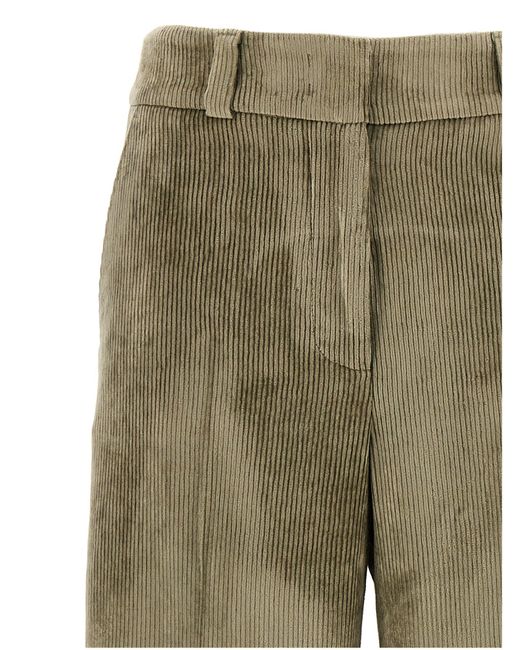 Peserico Green Textured Stripe Corduroy Trousers