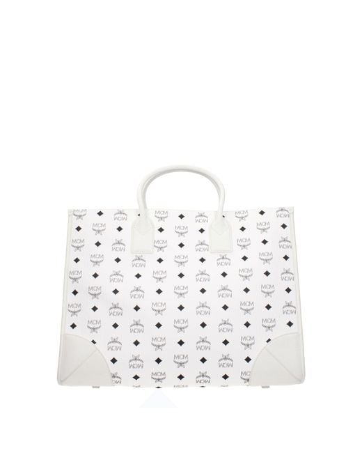 MCM White Borse A Mano Munchen Donna Pelle Bianco/Bianco Ottico