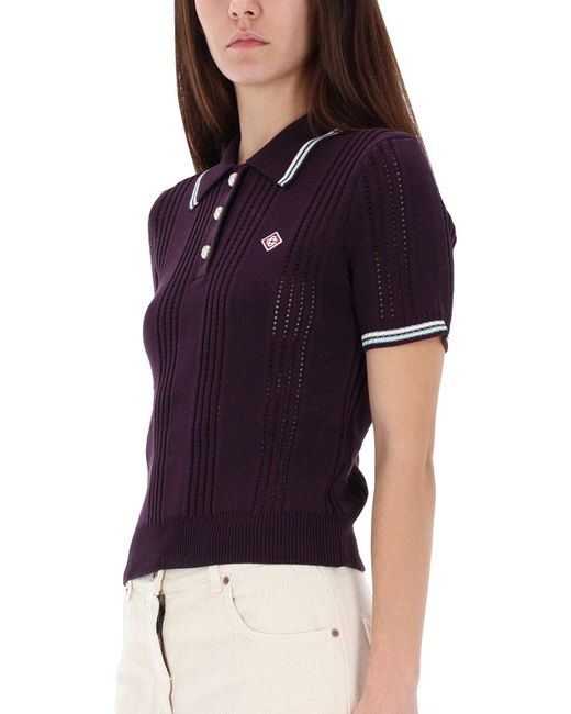 Casablanca Blue Textured Cotton Knit Polo Shirt With Contrasting Accents