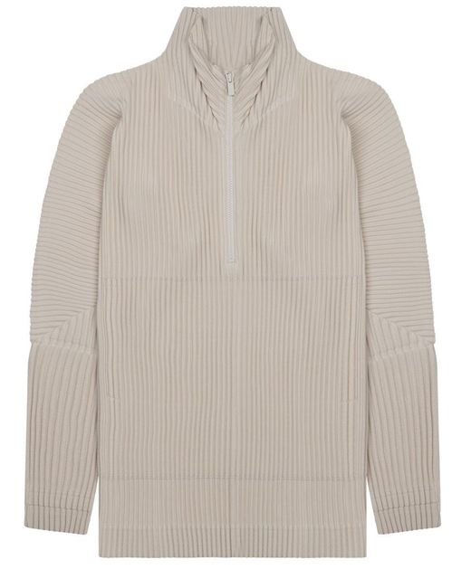 Homme Plissé Issey Miyake White Pleated Zip Sweatshirt