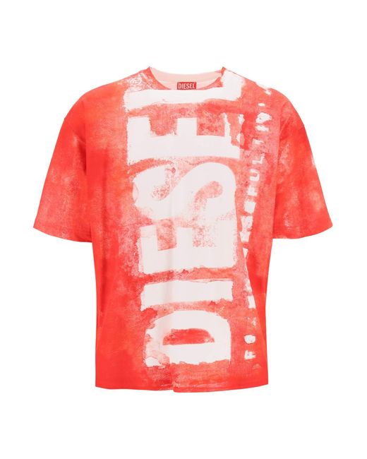 T-shirt imprimé avec logo surdimensionné DIESEL pour homme en coloris Red
