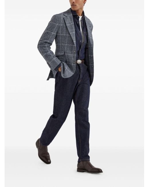Brunello Cucinelli Blue Wool Deconstructed Jacket for men