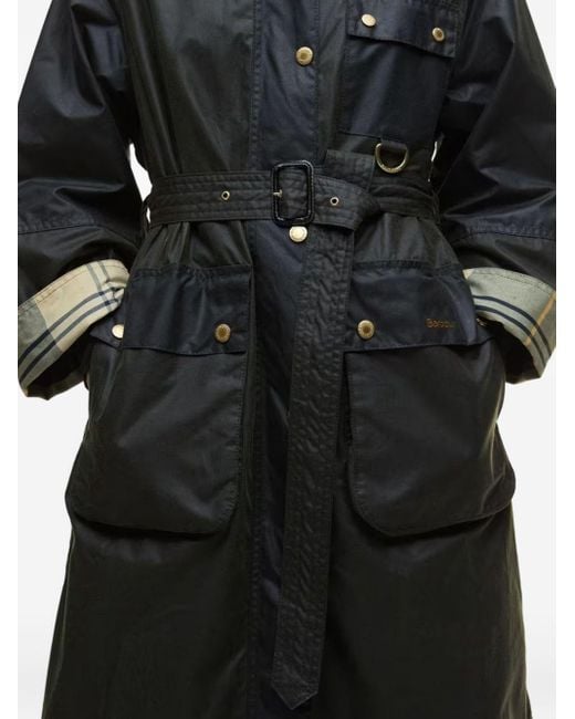Barbour Black Belted Tartan-Cuff Coat