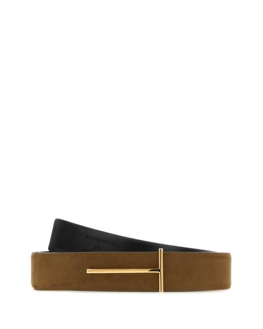 Tom Ford White Natural Nubuck Reversible Slim T Belt 28 Mm