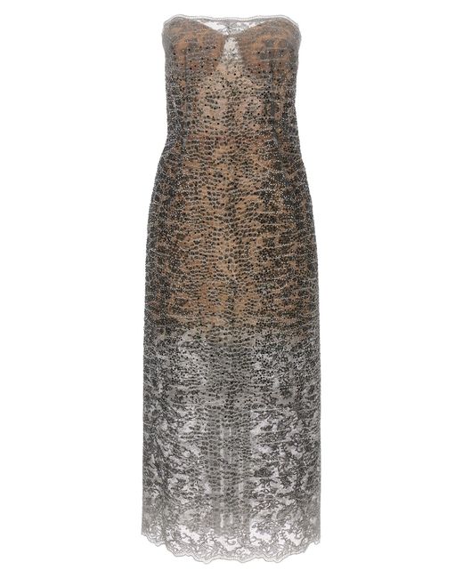 Ermanno Scervino Gray Vom Schulter -Strasskleid