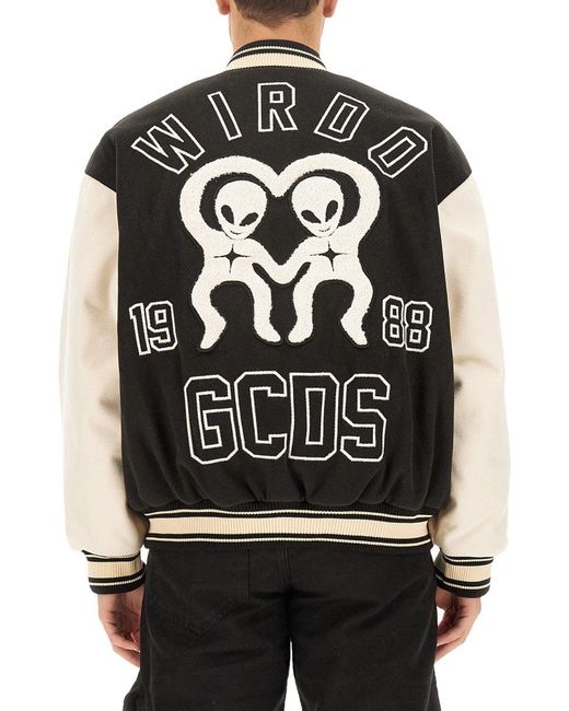 Gcds Black Wirdo Varsity Bomber Jacket for men