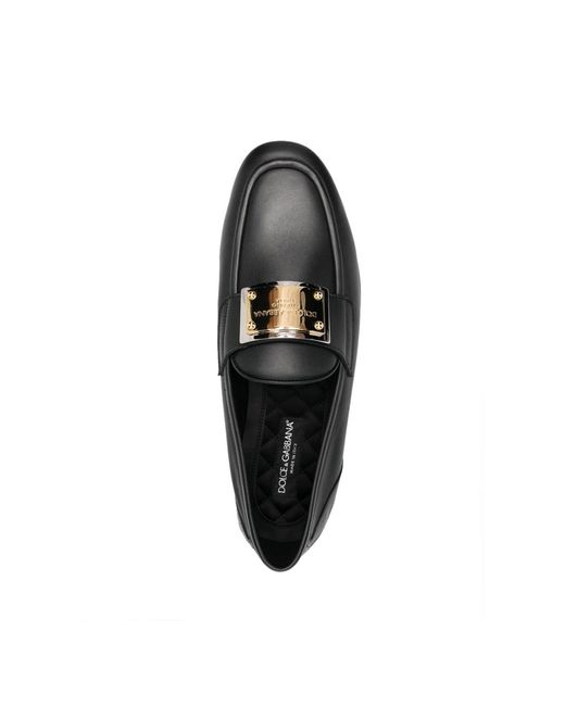 Dolce & Gabbana Black Leather Logo Loafers for men