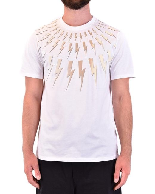 Neil Barrett White Lightning Bolt Graphic Tee for men