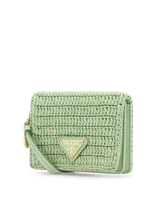 Prada Green Pastel Raffia Card Holder