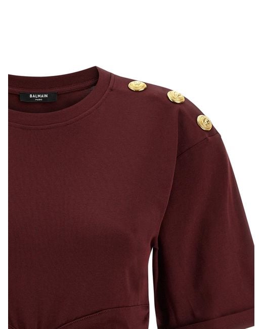 Camiseta corta anudada Balmain de color Red