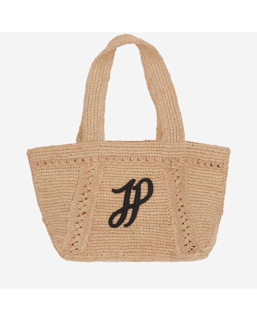 Bolsa de rafia de con logotipo Patou de color Natural
