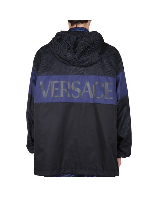 Versace Hooded Wind Breakher Jacket in het Blue voor heren