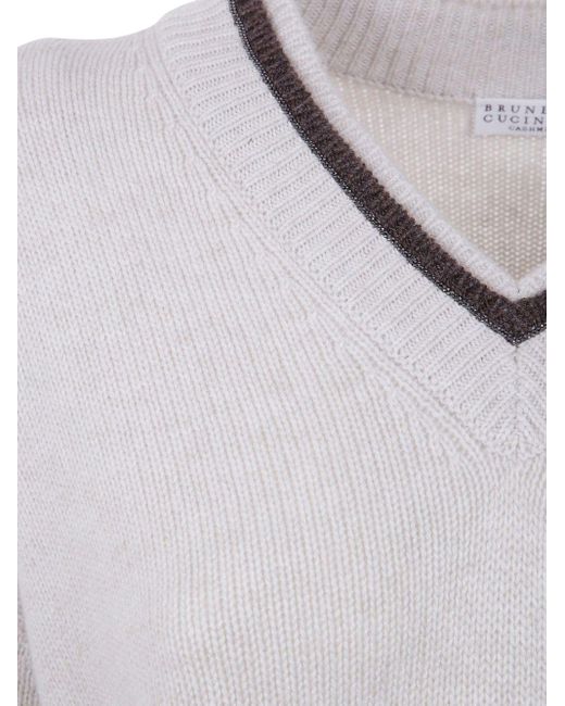 Pull En Cachemire À Col V Brunello Cucinelli en coloris White