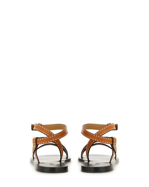 Isabel Marant Natural Flat Leather Sandals With Stud Accents
