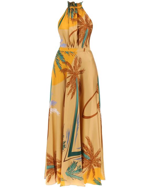 Vestido maxi de satén de seda de Giovanna Raquel Diniz de color Metallic